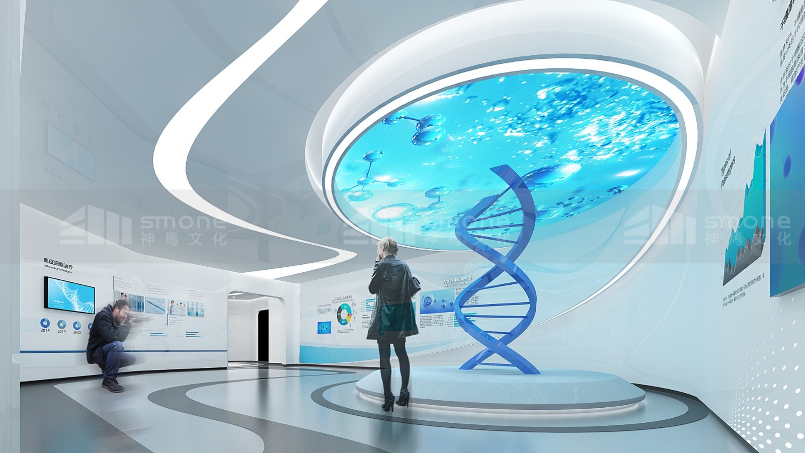 生物醫(yī)療展廳的色彩心理學：為什么大多選藍色？我們這樣玩出差異化｜生物科技展廳設(shè)計｜干細胞展廳設(shè)計｜干細胞科普館｜神馬文化展廳設(shè)計